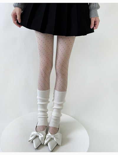 Spring And Autumn Sexy Lingge Summer Thin Color Dot Contrast Jacquard Silk Socks-Grey Pink Dot Base Socks
