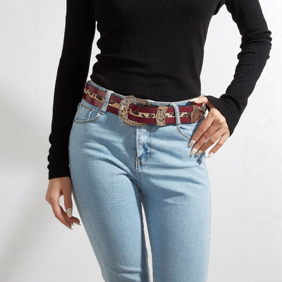 Punk-style Womens Carved-buckle Leather Belt